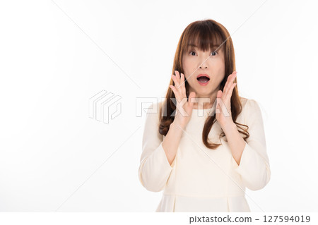 A middle-aged woman is shocked 127594019