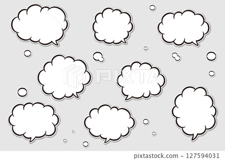 Fluffy cloud sticker style speech bubble set 127594031