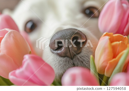 Close up dog nose middle of flower bloom. Close up dog nose middle of flower bloom. 127594058