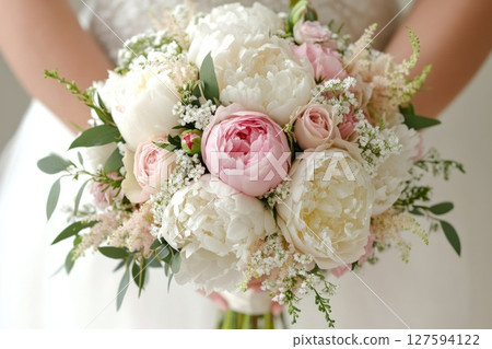 Hand hold bunch of flowers. 127594122