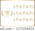 Set of gold banners with anniversary numbers and laurel wreath design for anniversary celebration 127594454