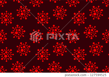 Red seamless virus pattern. Pandemic health danger background with abstract medical bacteria symbols. Vector illustration for fabric, design, print, wallpaper, cover, covid concept Red seamless virus pattern. Pandemic health danger background with abstract medical bacteria symbols. Vector illustration for fabric, design, print, wallpaper, cover, covid concept 127594525