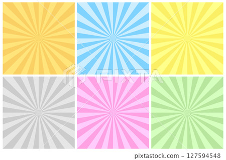 Collection of bright color striped backgrounds. Vintage radial art prints. Abstract pop vector artwork patterns for your design and ideas. Can be used like cards, posters, placards etc 127594548