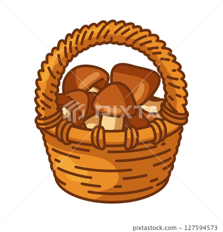 Cartoon Basket Full of Mushrooms 127594573