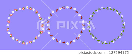 Cartoon Summer Berry Floral Wreaths 127594575