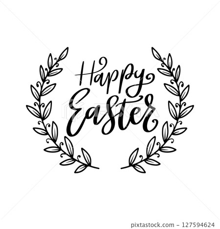 Happy Easter. Lettering phrase with wreath isolated on white background 127594624