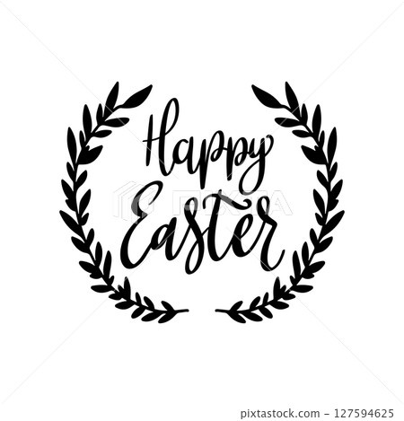 Happy Easter. Lettering phrase with wreath isolated on white background Happy Easter. Lettering phrase with wreath isolated on white background 127594625