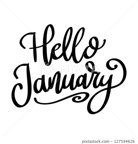 Hello january. Lettering phrase isolated on white background Hello january. Lettering phrase isolated on white background 127594626