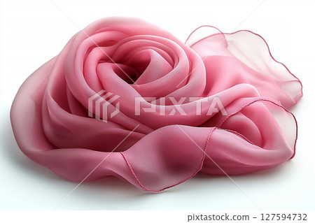 Elegant silk scarf with soft, flowing folds, highlighting its luxurious texture against a simple white background. Elegant silk scarf with soft, flowing folds, highlighting its luxurious texture against a simple white background. 127594732