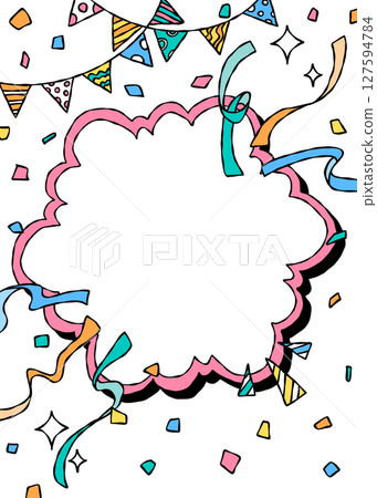 Handwritten pop frame background, curved frame, confetti, garland, portrait orientation 127594784
