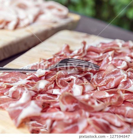 Slices of coppa 127594847