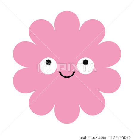 Ecstatic flower icon with colorful petals and expressive face. Abstract floral emoji with cartoon appeal 127595055
