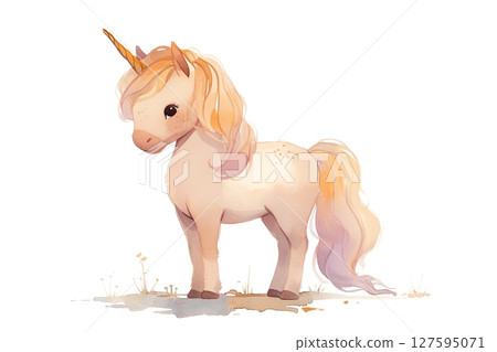 Adorable unicorn with flowing mane exudes charm in this whimsical artwork 127595071