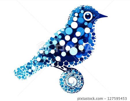 Whimsical blue bird illustration created with a mesmerizing array of circles, showcasing modern artistry 127595453
