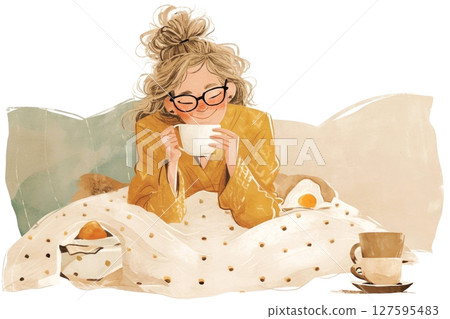 Cozy morning vibes with a warm cup of tea, wrapped in comfort and tranquility 127595483