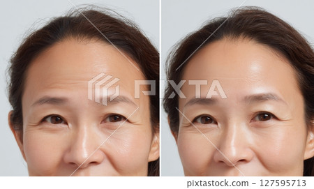 額頭皺紋改善前後對比：中年女性案例圖 127595713