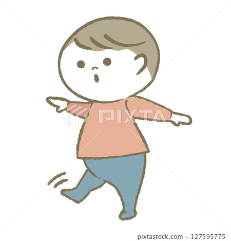 穿著粉紅色衣服微笑行走的嬰兒 127595775