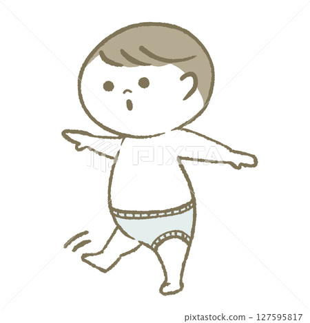 Smiling baby walking in diapers 127595817
