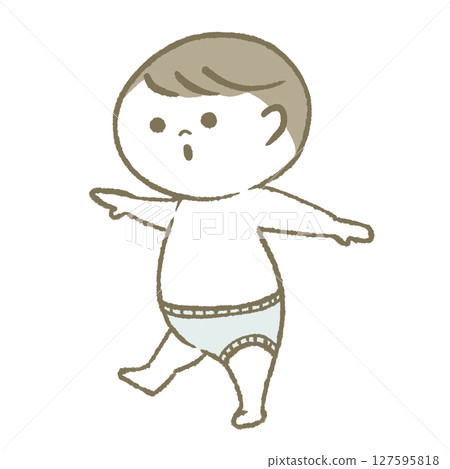 Smiling baby walking in diapers Smiling baby walking in diapers 127595818