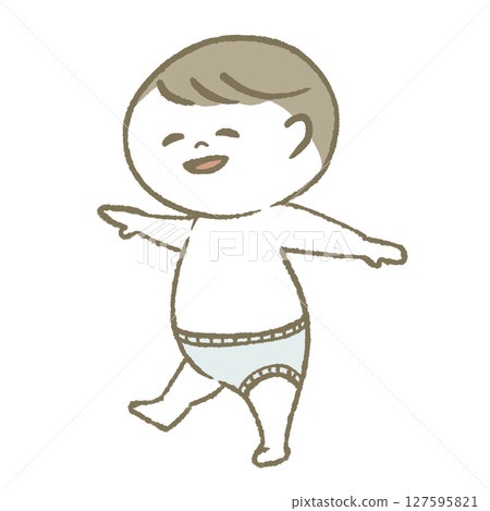 Smiling baby walking in diapers 127595821