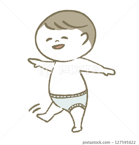 穿著尿布走路的微笑嬰兒 127595822