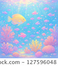 珊瑚和藍色的大海和魚 127596048