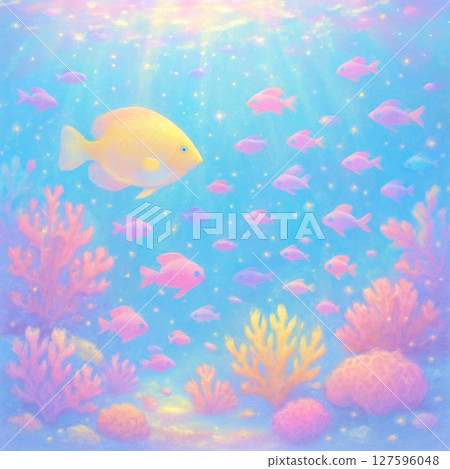 珊瑚和藍色的大海和魚 127596048