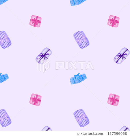 Watercolor seamless pattern of lilac and pink gift boxes Watercolor seamless pattern of lilac and pink gift boxes 127596068