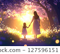 Parents and children walking through a flower tunnel 127596151