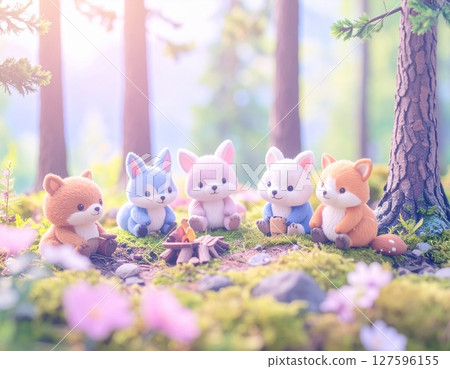 Relaxation time with friends in the forest 127596155