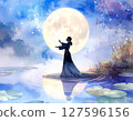 Full moon night and female silhouette 127596156