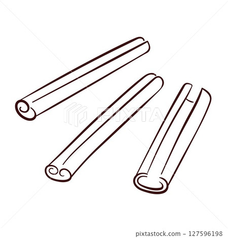 Cinnamon sticks set in line art style isolated on a white background. Cinnamon sticks set in line art style isolated on a white background. 127596198