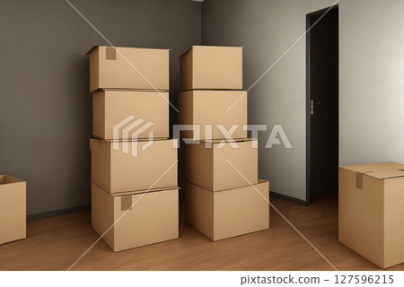 A stack of cardboard boxes in a room, a lot of objects. Generative AI. 127596215