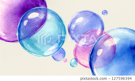 Colorful watercolor bubbles on soft light background Colorful watercolor bubbles on soft light background 127596394