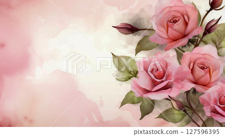Pink watercolor roses on soft light background Pink watercolor roses on soft light background 127596395