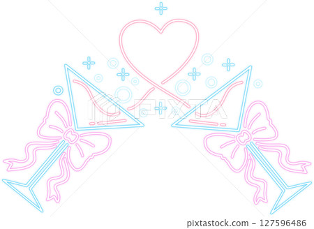 Neon Glow Cocktails with Bow and Heart Graphic Illustration Neon Glow Cocktails with Bow and Heart Graphic Illustration 127596486