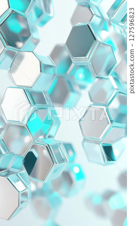Abstract render of metallic honeycomb pattern in teal shades as background 127596823