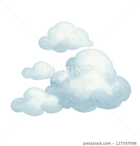 Illustration of fluffy watercolor-style clouds (no white background, cut-out PNG) 127597096