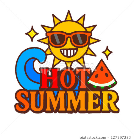 Hot summer sticker style illustration ~HOT SUMMER~ Hot summer sticker style illustration ~HOT SUMMER~ 127597283