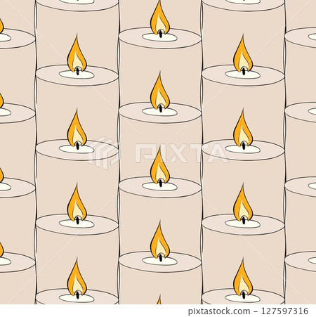 Candles closeup Seamless pattern. Vector graphic line ink illustration. Silhouette sign for logo, print, comics, fashion, pop art, boards, design, stickers, decoration, posters Candles closeup Seamless pattern. Vector graphic line ink illustration. Silhouette sign for logo, print, comics, fashion, pop art, boards, design, stickers, decoration, posters 127597316
