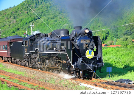 [Yamaguchi Prefecture] The SL Yamaguchi departs from Sasame Station, billowing black smoke. 127597786