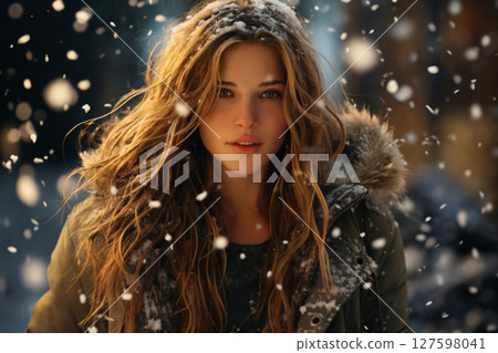 portrait of a beautiful happy woman enjoying winter season portrait of a beautiful happy woman enjoying winter season 127598041