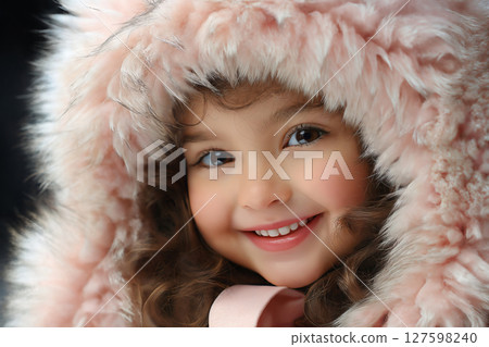 portrait of a child girl enjoying snow and winter portrait of a child girl enjoying snow and winter 127598240