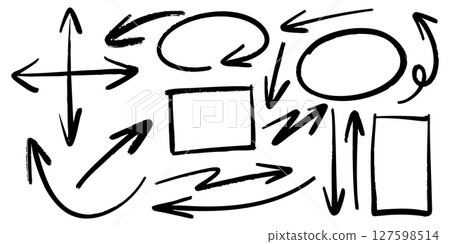 Hand Drawn Doodle Arrows and Shapes Collection on White Background 127598514