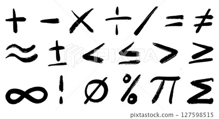 Hand Drawn Ink Brush Math Symbols Set on White Background 127598515
