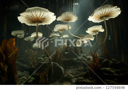 Fabulous fluorescent plants or flowers in a magical forest 127598696