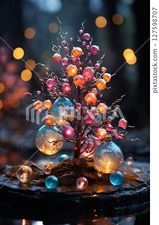 miniature tree figurines made of glass or ceramics, beautiful decoration 127598707