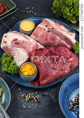 Raw meat mix, assortment of meat. Raw meat mix, assortment of meat. 127598766