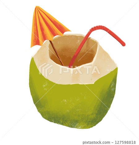 png digital drawing of sea ocean travel - cocktail in coconut, coconut milk 127598818