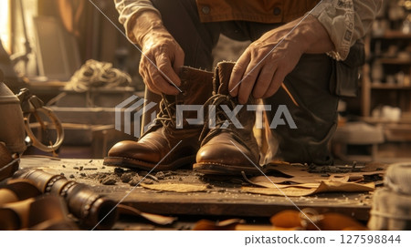 Traditional Shoemaking Workshop Background Depiction 127598844